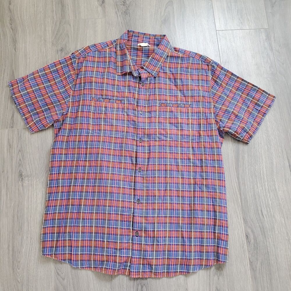 Carbon2Cobalt Shirt XL Button Up Short Sleeve Blue Plaid Outdoor Hiking Casual